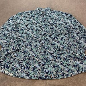 Cremieux Premium Denim Shirt Mens 2XL XXL Blue Paisley Button Front Long Sleeve